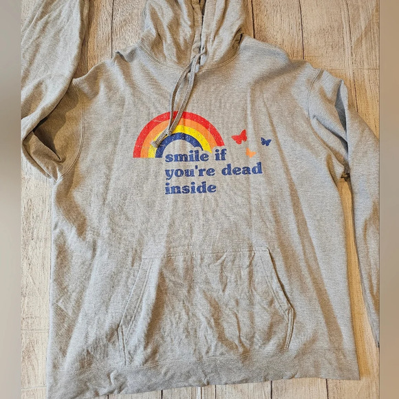 Smile If You're Dead Inside Size 2XL Gray Hoodie Novelty Funny Unisex Humor - Picture 2 of 7
